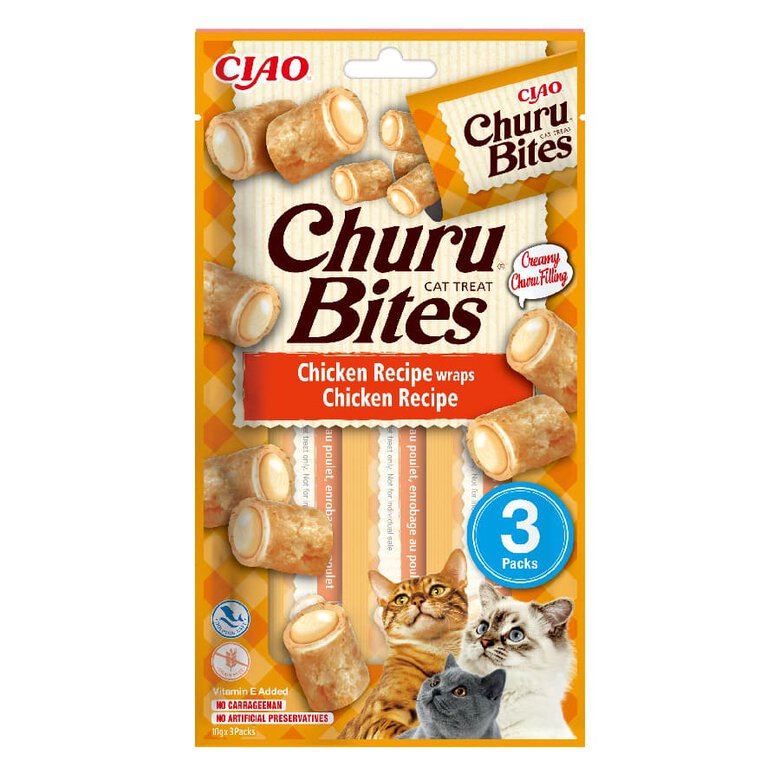3 sobres x 10 g Churu Bocaditos Bites de Pollo para gatos,  Imagen numero 1 3 sobres x 10 g Churu Bocaditos Bites de Pollo para gatos, , large Imagen numero 1